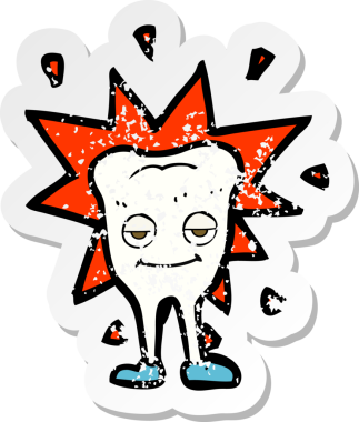 Bir insan tarafından çizilmiş mutlu dişi olan bir çizgi filmin gerilimli retro yapıştırması.