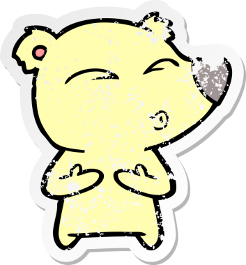 Bir insan tarafından çizilmiş ıslık çalan bir ayının sıkıntılı çıkartması.