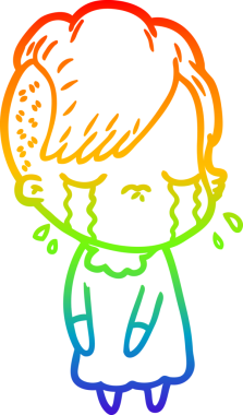 Gökkuşağının gradyan çizimi bir insan tarafından çizilmiş ağlayan bir kız çizgi filmi.