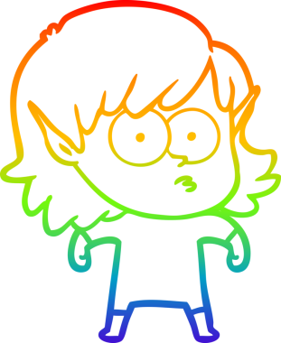 Gökkuşağı gradyan çizgi çizimi bir insan tarafından çizilmiş bir elf kızı