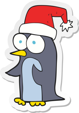 Bir insan tarafından çizilmiş bir karikatür noel pengueni çıkartması.