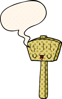 Bir insan tarafından çizilmiş, çizgi roman tarzında konuşma baloncuğu olan bir çekiç.