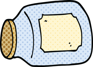 Bir insan tarafından çizilmiş çizgi roman tarzı cam kavanoz.