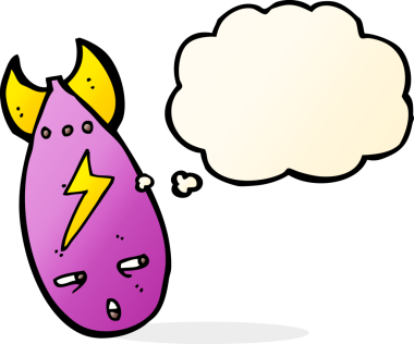 Bir insan tarafından çizilmiş düşünce baloncuklu çizgi film bombası.