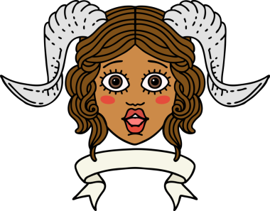 Retro Dövme Biçimi karakter yüzünü bir insan tarafından çizilmiş parşömen pankartıyla düzenliyor