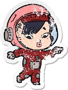 Bir insan tarafından çizilmiş karikatür astronot kadının sıkıntılı çıkartması.