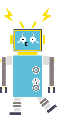 Bir insan tarafından çizilmiş düz renkli bir robot karikatürü
