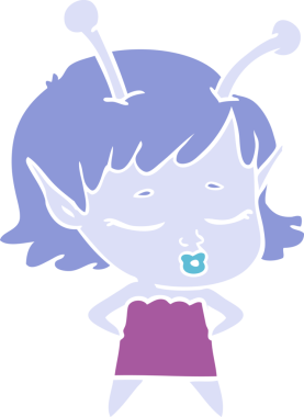 Tatlı uzaylı kız düz renkli çizgi film bir insan tarafından çizilmiş.