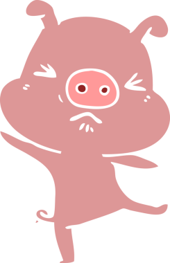 Bir insan tarafından çizilmiş düz renkli çizgi film karakteri öfkeli domuz.