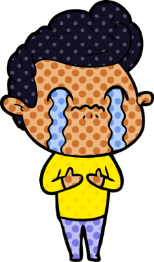 Bir insan tarafından çizilmiş ağlayan çizgi film adamı.