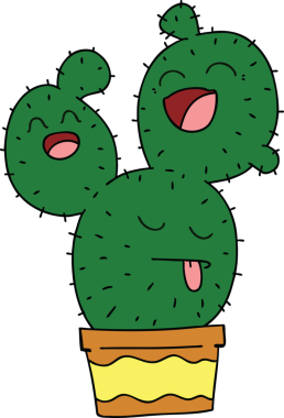 Bir insan tarafından çizilmiş tuhaf bir çizgi film kaktüsü.