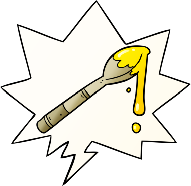 Bir insan tarafından çizilmiş yumuşak eğimli konuşma balonlu bir kaşık bal.