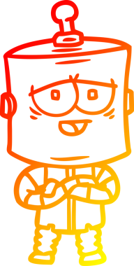 Bir insan tarafından çizilen çizgi film robotunun sıcak çizgi çizimi