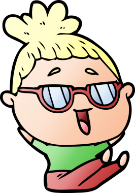 Bir insan tarafından çizilmiş gözlüklü mutlu kadın çizgi filmi.