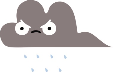 Bir insan tarafından çizilen fırtına bulutunun düz renkli retro karikatürü