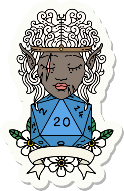 Bir insan tarafından çizilmiş 20 zarlı elf barbar karakterinin çıkartması.