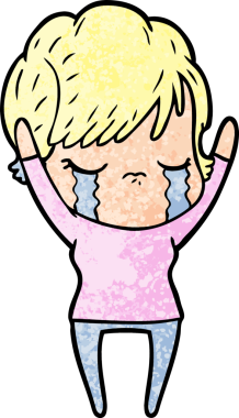 Bir insan tarafından çizilmiş ağlayan çizgi film kadını.