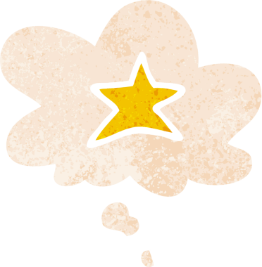 Düşünce baloncuklu çizgi film yıldızı sembolü grunge sıkıntılı retro desen bir insan tarafından çizilmiş