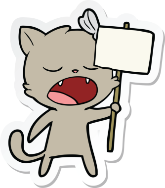 Bir insan tarafından çizilmiş esneyen bir kedinin çıkartması.