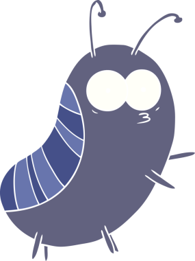 Bir insan tarafından çizilmiş komik düz renkli çizgi film böceği.