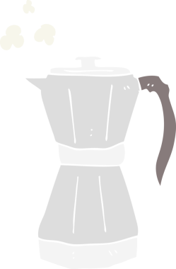 Bir insan tarafından çizilmiş soba ve espresso makinesinin düz renk çizimi