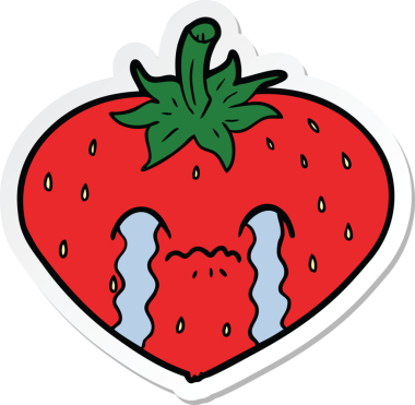 Bir insan tarafından çizilmiş karikatür çileği çıkartması.