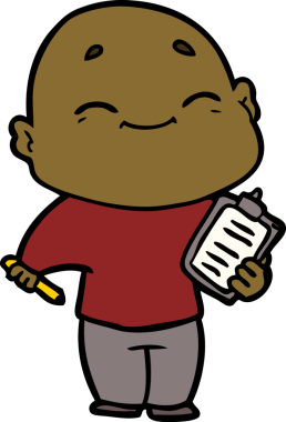 Bir insan tarafından çizilmiş mutlu, kel adam.