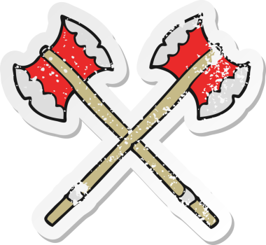 Bir insan tarafından çizilmiş karikatür baltalarının gerilimli yapıştırması.