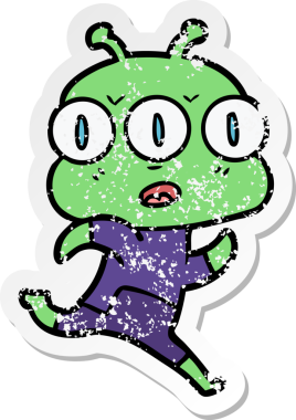 Bir insan tarafından çizilmiş üç gözlü bir karikatür çıkartması.