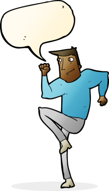 Çizgi filmci bir insan tarafından çizilmiş konuşma baloncuğuyla koşuyor.