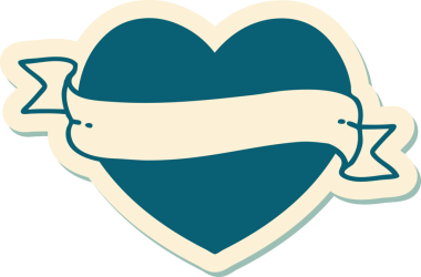 Bir insan tarafından çizilmiş geleneksel bir kalp ve bayrak stili dövme çıkartması.