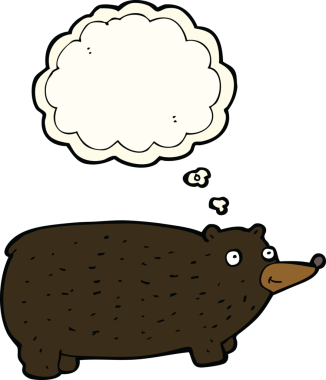 Bir insan tarafından çizilmiş düşünce baloncuklu komik çizgi film ayısı.