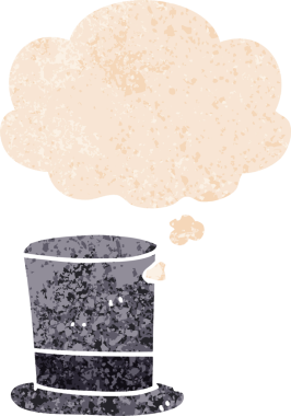 Düşünce baloncuklu çizgi film silindir şapkası bir insan tarafından çizilmiş grunge sıkıntılı retro desen tarzı