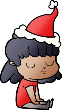 Bir insan tarafından çizilmiş Noel Baba şapkası giyen kayıtsız bir kadının el çizimi karikatürü.