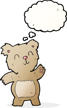 Bir insan tarafından çizilmiş düşünce balonlu oyuncak ayı.