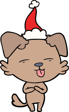 Bir insan tarafından çizilmiş Noel Baba şapkası giymiş bir köpeğin el çizimi.