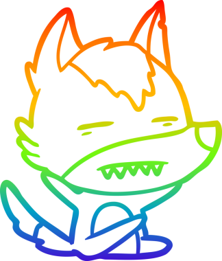 Gökkuşağı gradyan çizgi çizimi bir insan tarafından çizilmiş dişleri gösteren bir kurt çizgi