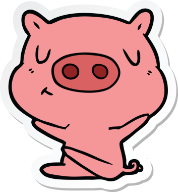 Bir insan tarafından çizilmiş çizgi film içerikli bir domuzun çıkartması.