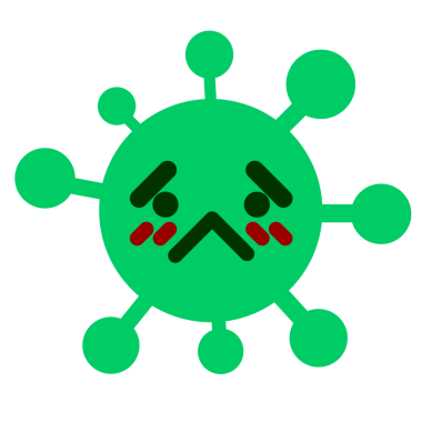 Bir insan tarafından çizilmiş mutsuz ve mahcup bir virüs.