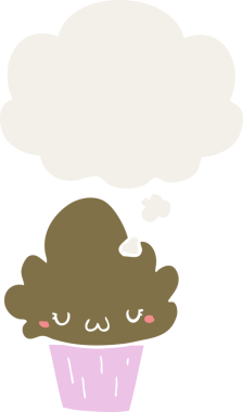 Yüzünde düşünce kabarcığı olan bir insan tarafından çizilmiş bir kek.