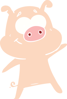 Bir insan tarafından çizilmiş mutlu düz renkli çizgi film domuzu