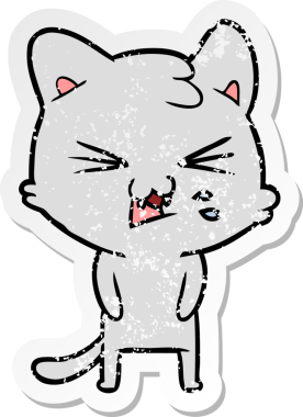 Bir insan tarafından çizilmiş bir karikatür tıslayan kedinin sıkıntılı çıkartması.