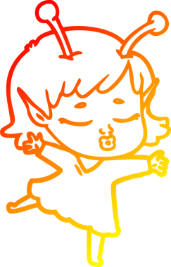 Bir insan tarafından çizilmiş sevimli bir uzaylı kız çizgi filmi.