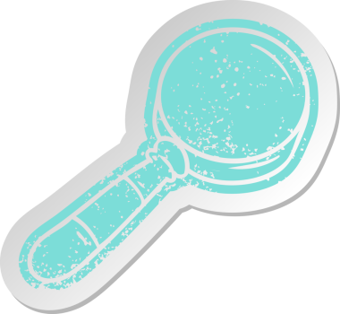 Bir insan tarafından çizilmiş bir büyüteçin eski bir karikatür çıkartması.