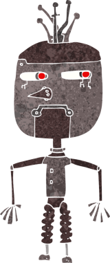 Bir insan tarafından çizilmiş çizgi film robotu