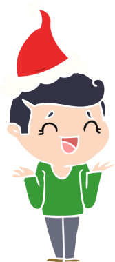 Bir insan tarafından çizilmiş, kafası karışmış, kafası karışmış, Noel Baba şapkası takan bir adamın el çizimi.