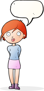 Bir insan tarafından çizilmiş konuşma balonlu bir kız.