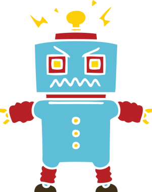 Bir insan tarafından çizilmiş tuhaf çizgi film robotu.