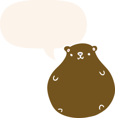 Bir insan tarafından çizilmiş eski tarz konuşma baloncuğu olan çizgi film ayısı.