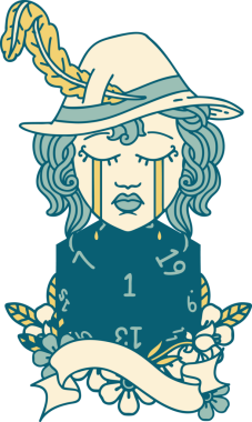 Retro Dövme Tarzı Ağlayan İnsan Ozan Doğal 1 D20 rulo Bir insan tarafından çizilmiş